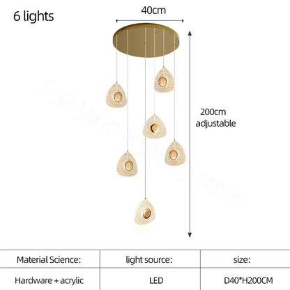 Modern golden acrylic led chandeliers living room cascading lights