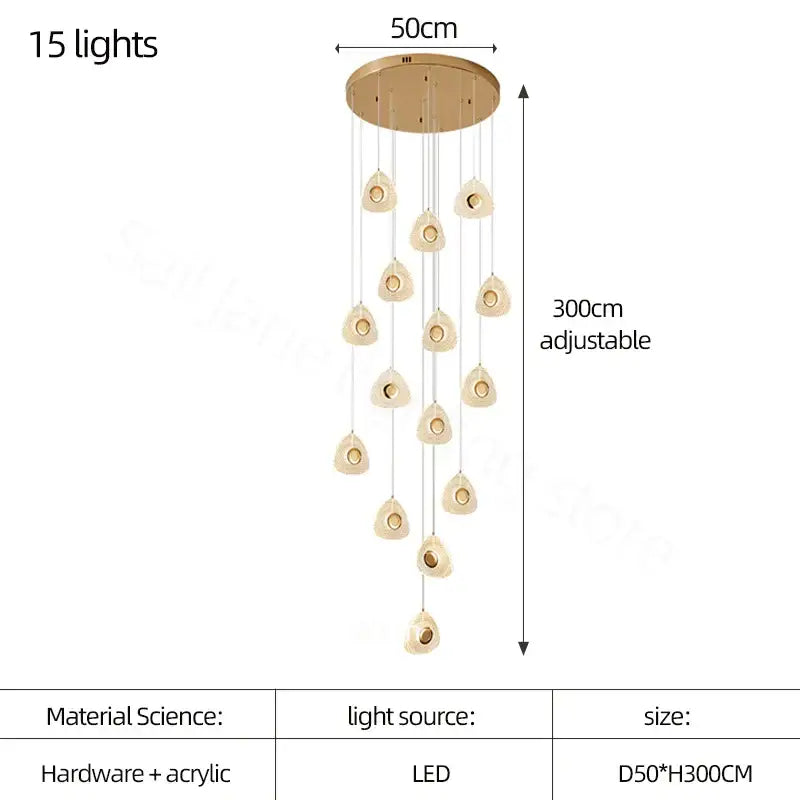 Modern golden acrylic led chandeliers living room cascading lights