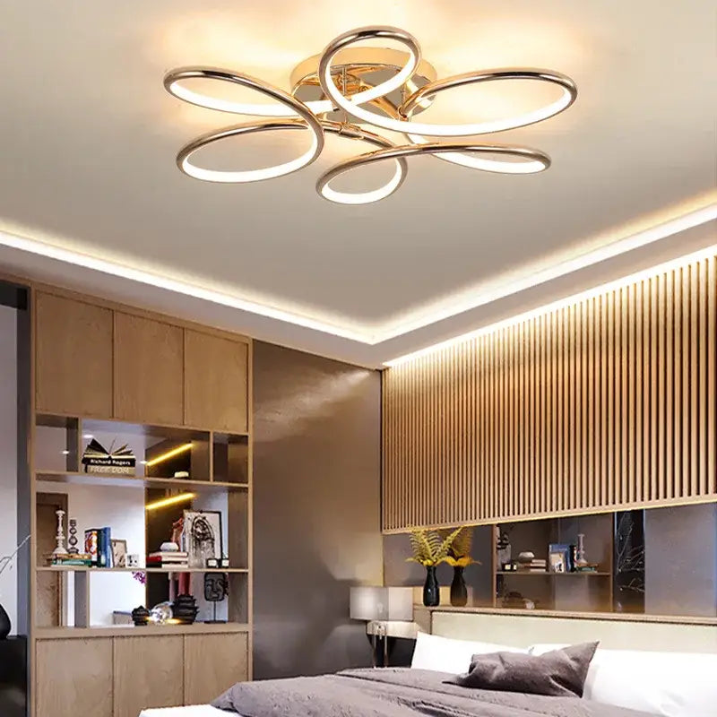Modern golden aluminum ceiling lights for living room five ring design