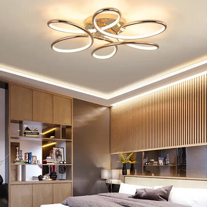 Modern golden aluminum ceiling lights for living room five ring design