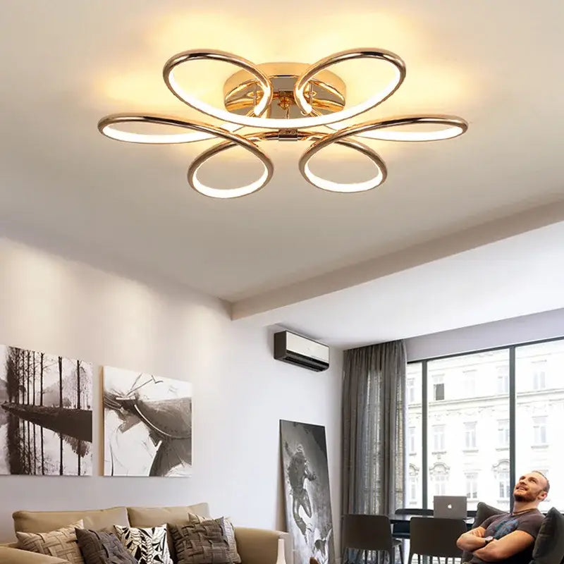Modern golden aluminum ceiling lights for living room five ring design