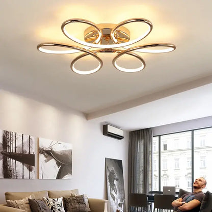 Modern golden aluminum ceiling lights for living room five ring design