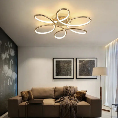 Modern golden aluminum ceiling lights for living room five ring design