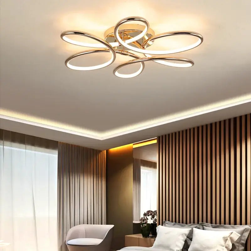 Modern golden aluminum ceiling lights for living room five ring design