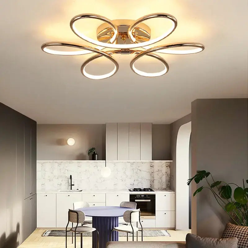 Modern golden aluminum ceiling lights for living room five ring design