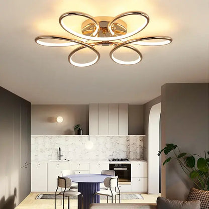 Modern golden aluminum ceiling lights for living room five ring design