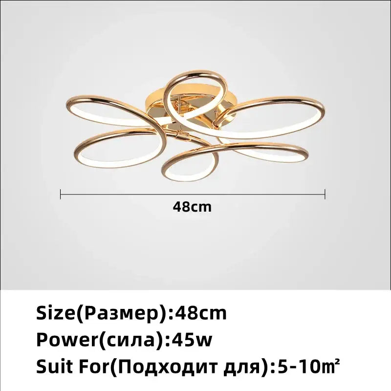 Modern golden aluminum ceiling lights for living room five ring design