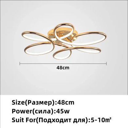 Modern golden aluminum ceiling lights for living room five ring design