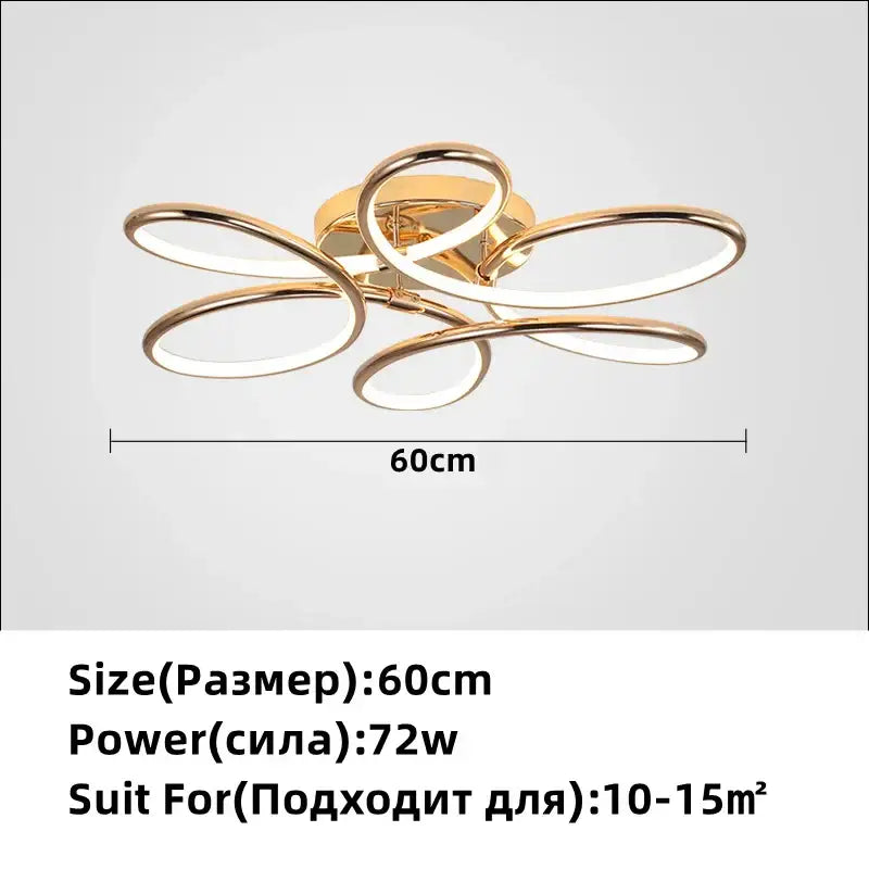 Modern golden aluminum ceiling lights for living room five ring design