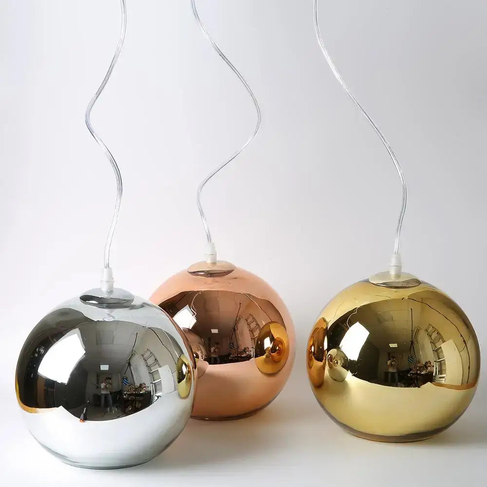 Modern golden ball glass pendant light kitchen reflective trio