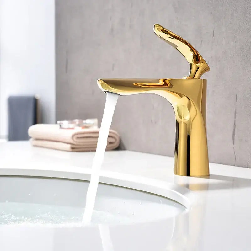 Modern golden bathroom faucet curved single handle basin tapware