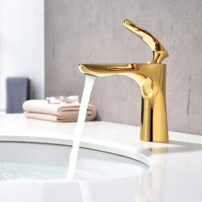 Modern golden bathroom faucet curved single handle basin tapware