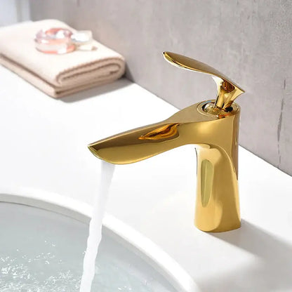 Modern golden bathroom faucet curved single handle basin tapware