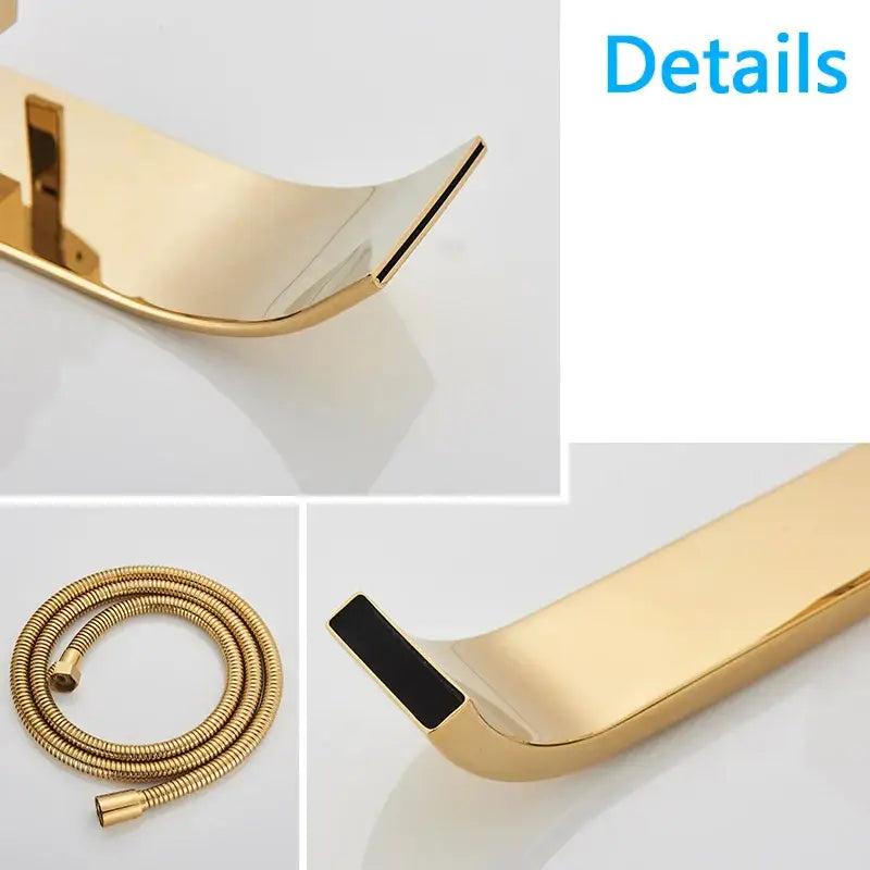 Modern golden bathtub shower faucet waterfall tap with handheld shower