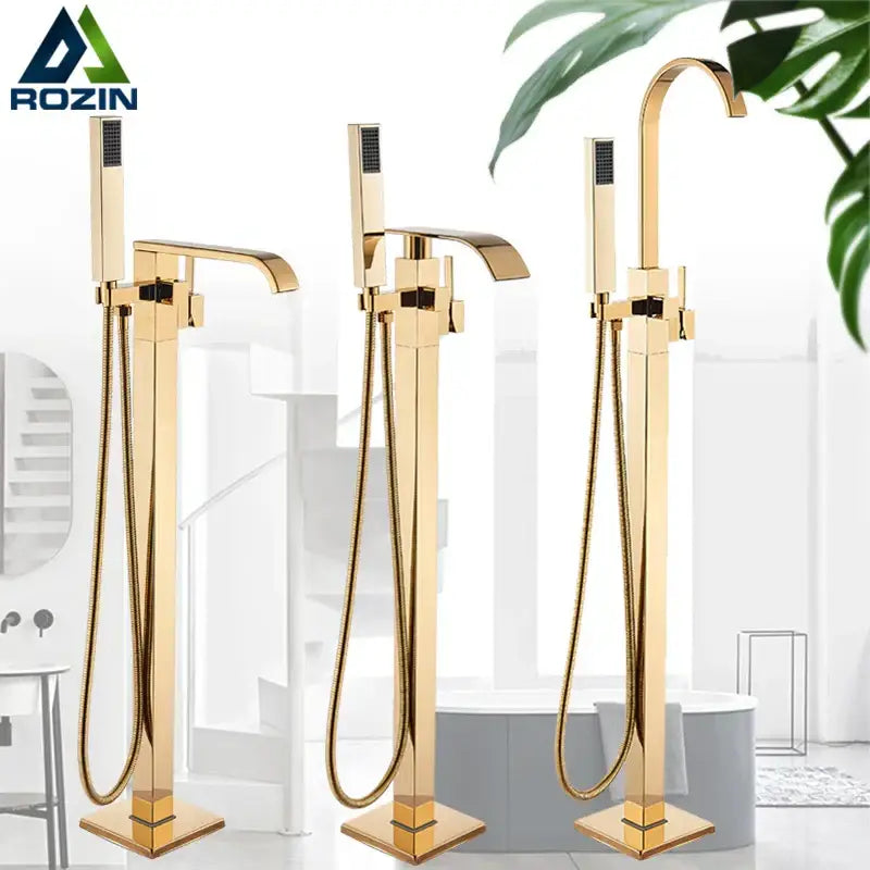 Modern golden bathtub shower faucet waterfall tap with handheld shower