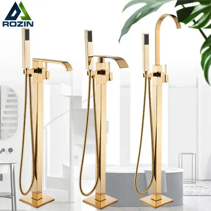 Modern golden bathtub shower faucet waterfall tap with handheld shower