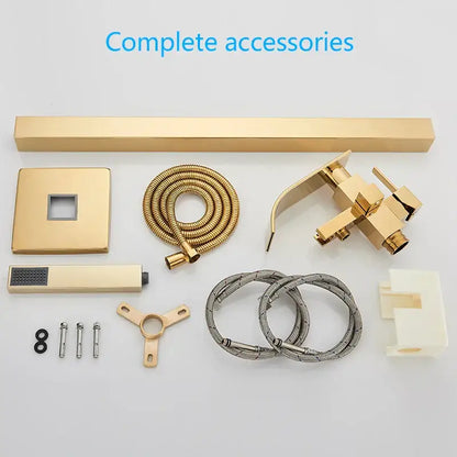 Modern golden bathtub shower faucet waterfall tap with handheld shower