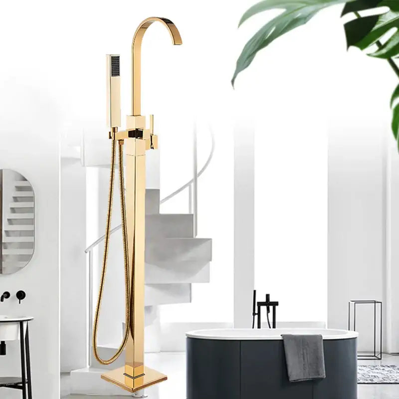 Modern golden bathtub shower faucet waterfall tap with handheld shower