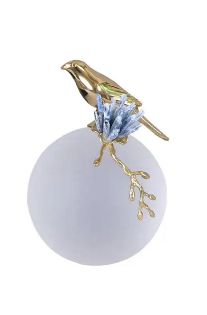 Modern golden bird brass sculpture living room decor with blue crystal