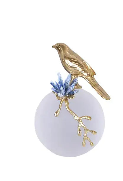 Modern golden bird brass sculpture living room decor with blue crystal
