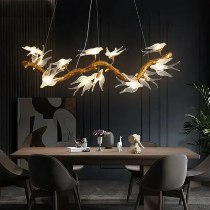 Modern golden bird crystal glass branch chandelier living room