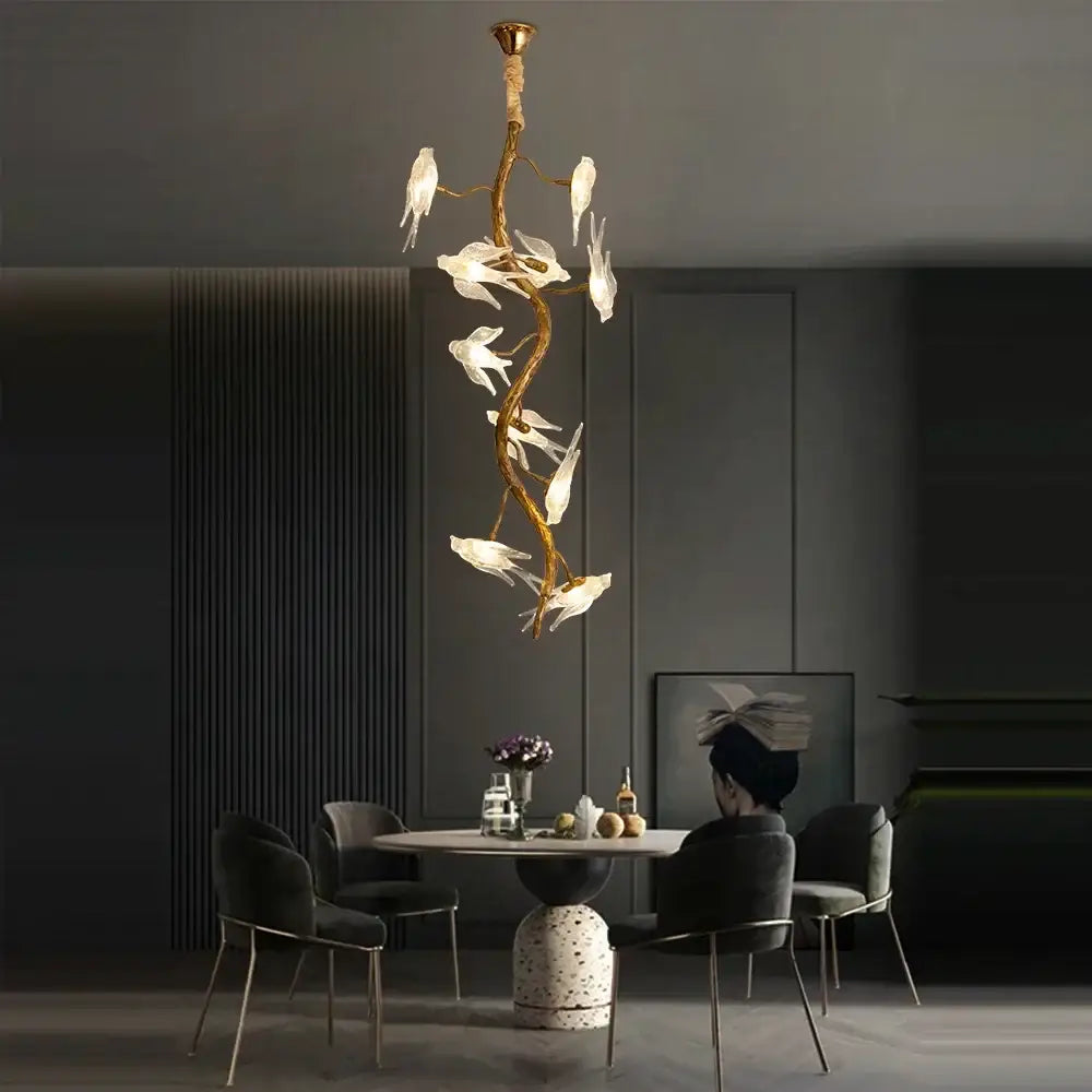 Modern golden bird crystal glass branch chandelier living room