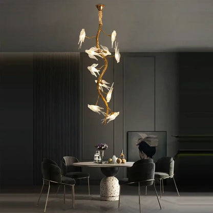 Modern golden bird crystal glass branch chandelier living room