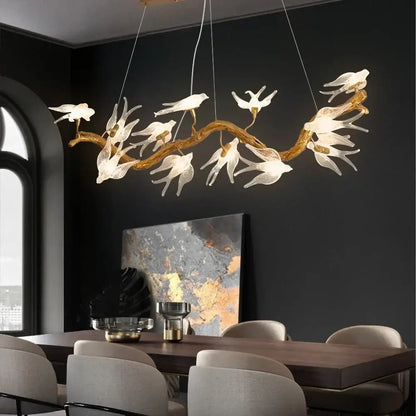Modern golden bird crystal glass branch chandelier living room
