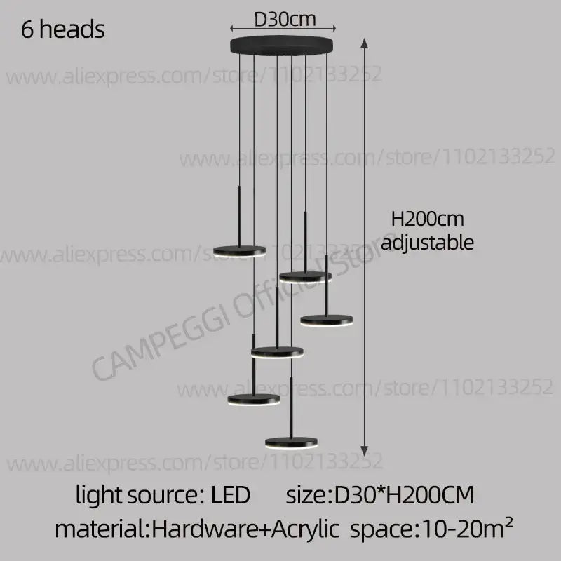 Modern golden black led long chandelier for staircase dining room