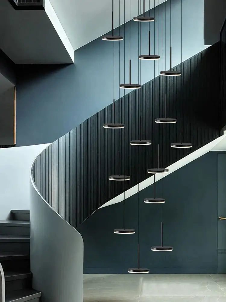 Modern golden black led long chandelier for staircase dining room