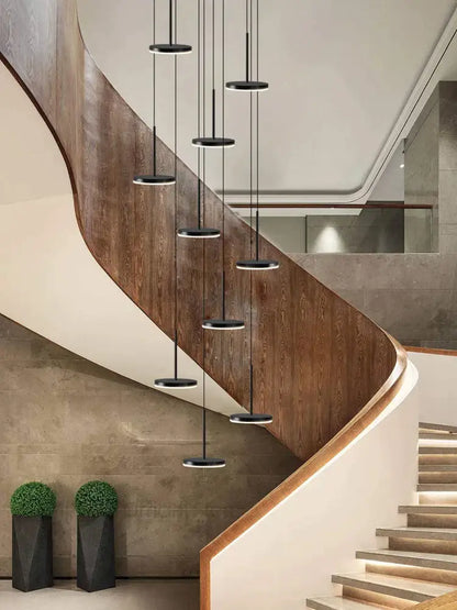 Modern golden black led long chandelier for staircase dining room