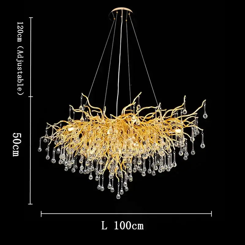 Modern golden branch crystal chandelier living room luxury lighting