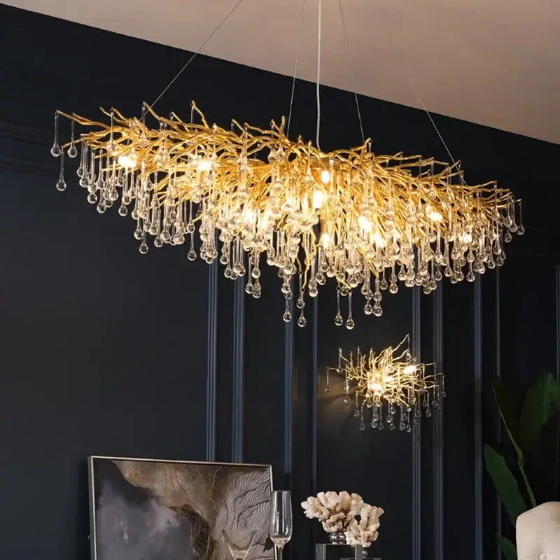 Modern golden branch crystal chandelier living room luxury lighting