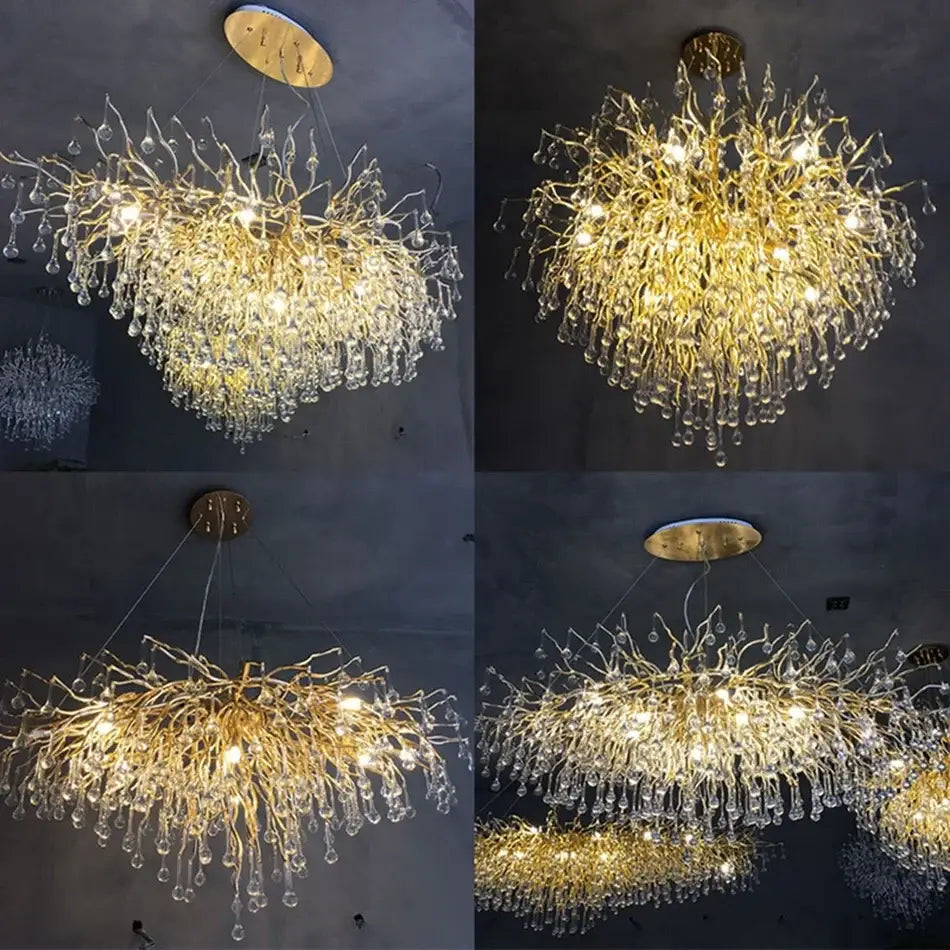 Modern golden branch crystal chandelier living room luxury lighting