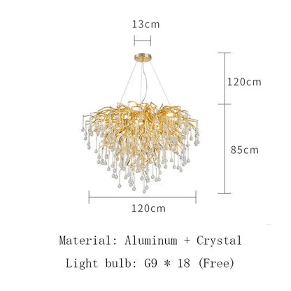 Modern golden branch crystal led ceiling chandelier living room