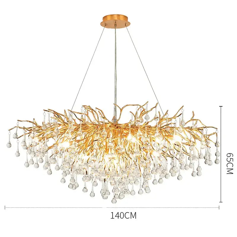 Modern golden branch crystal led ceiling chandelier living room