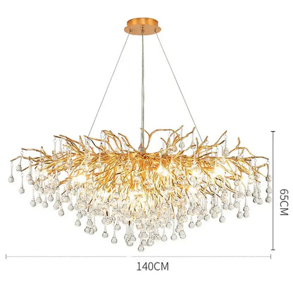Modern golden branch crystal led ceiling chandelier living room