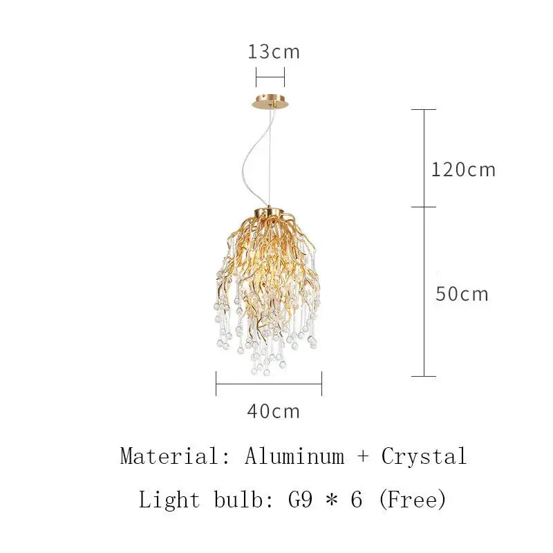 Modern golden branch crystal led ceiling chandelier living room