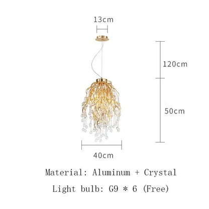 Modern golden branch crystal led ceiling chandelier living room