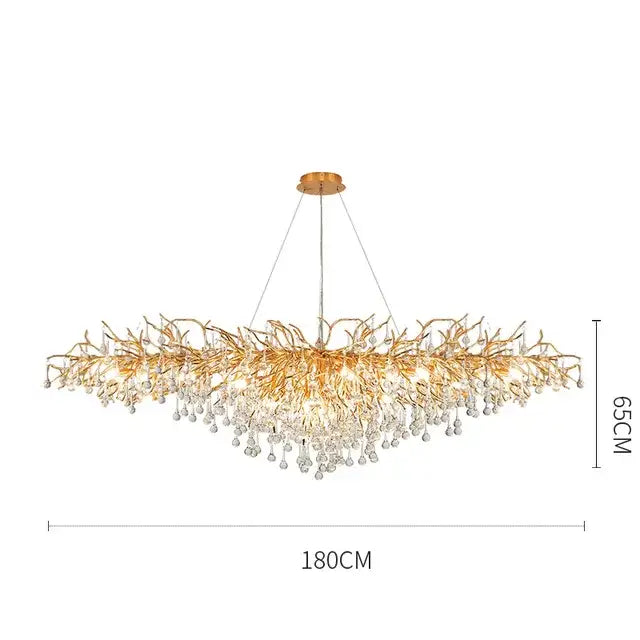 Modern golden branch crystal led ceiling chandelier living room