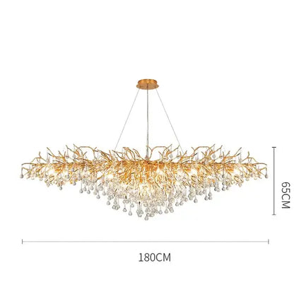 Modern golden branch crystal led ceiling chandelier living room