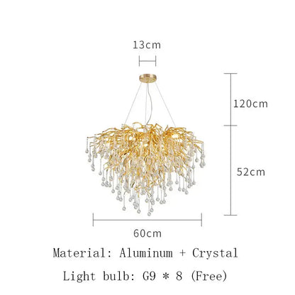 Modern golden branch crystal led ceiling chandelier living room