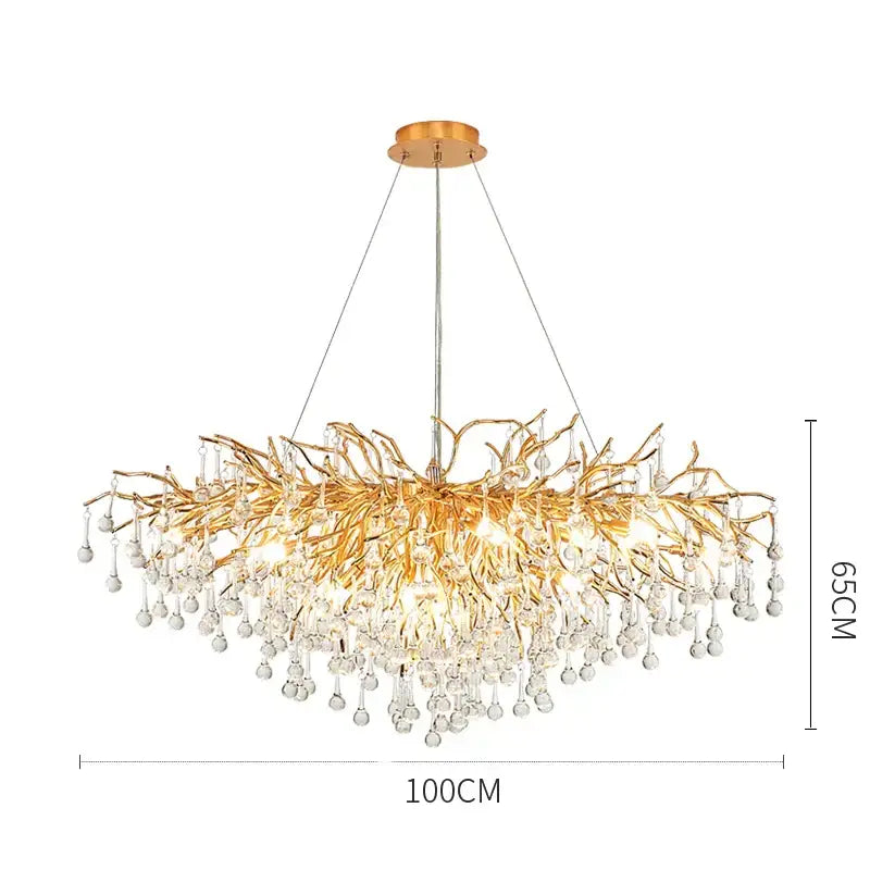 Modern golden branch crystal led ceiling chandelier living room