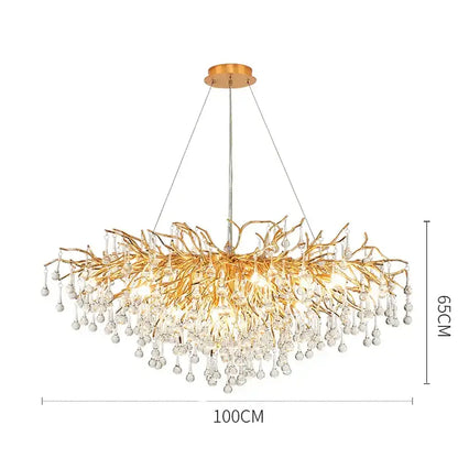 Modern golden branch crystal led ceiling chandelier living room