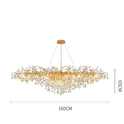 Modern golden branch crystal led ceiling chandelier living room
