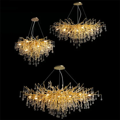 Modern golden branch crystal led ceiling chandelier living room