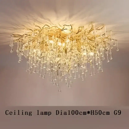 Modern golden branch crystal led chandelier living room light