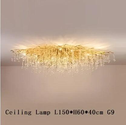 Modern golden branch crystal led chandelier living room light