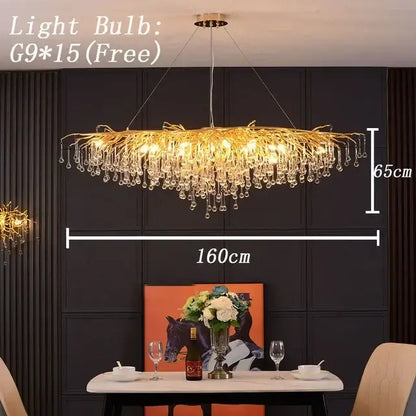 Modern golden branch crystal led chandelier living room light