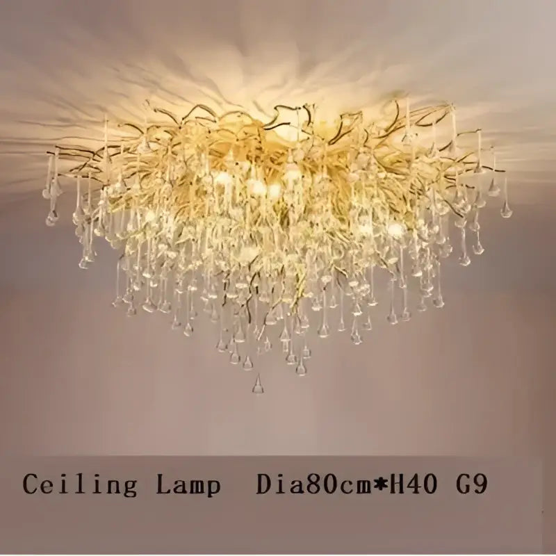 Modern golden branch crystal led chandelier living room light